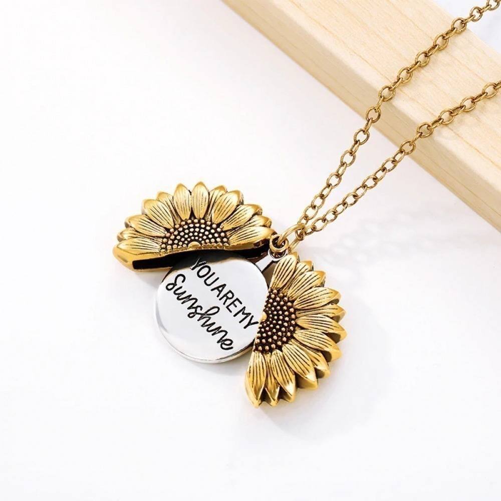Gold Silver Open Locket You Are My Sunshine Sunflower Necklace For Women