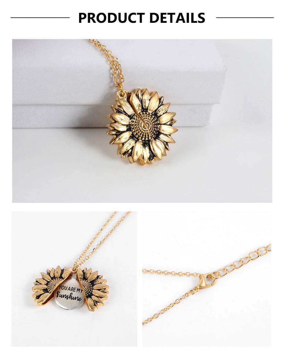 Gold Silver Open Locket You Are My Sunshine Sunflower Necklace For Women