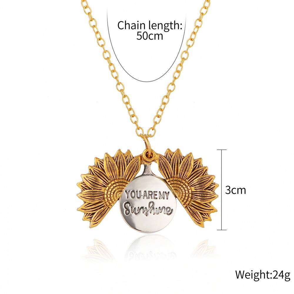 Gold Silver Open Locket You Are My Sunshine Sunflower Necklace For Women