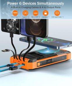 Goodaaa Solar Power Bank Wireless 36000mAh Built-in Cables