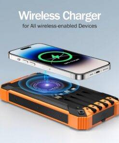 Goodaaa Solar Power Bank Wireless 36000mAh Built-in Cables