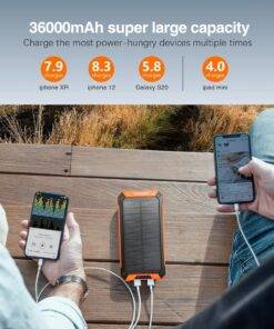 Goodaaa Solar Power Bank Wireless 36000mAh Built-in Cables