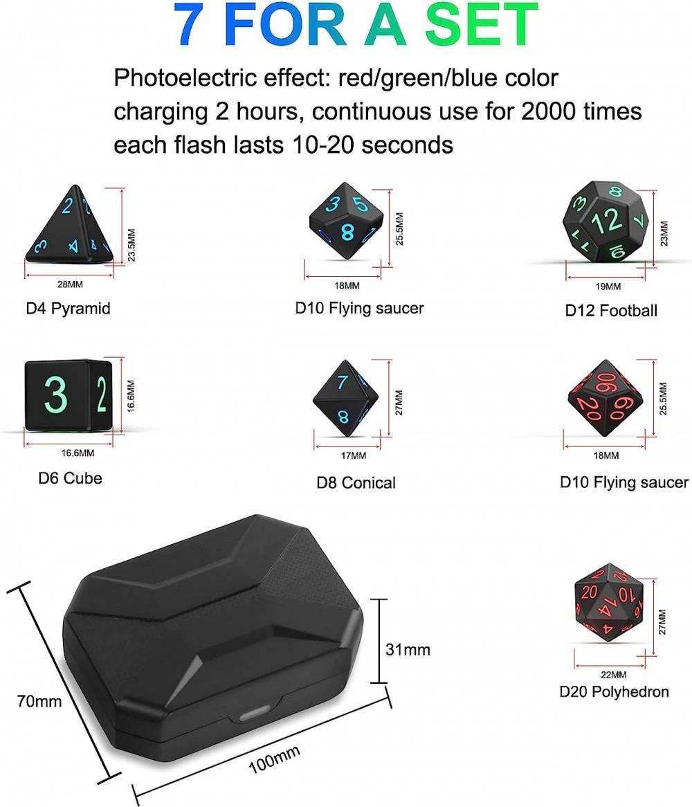 Light Up DND Dice Set for Dungeon and Dragons