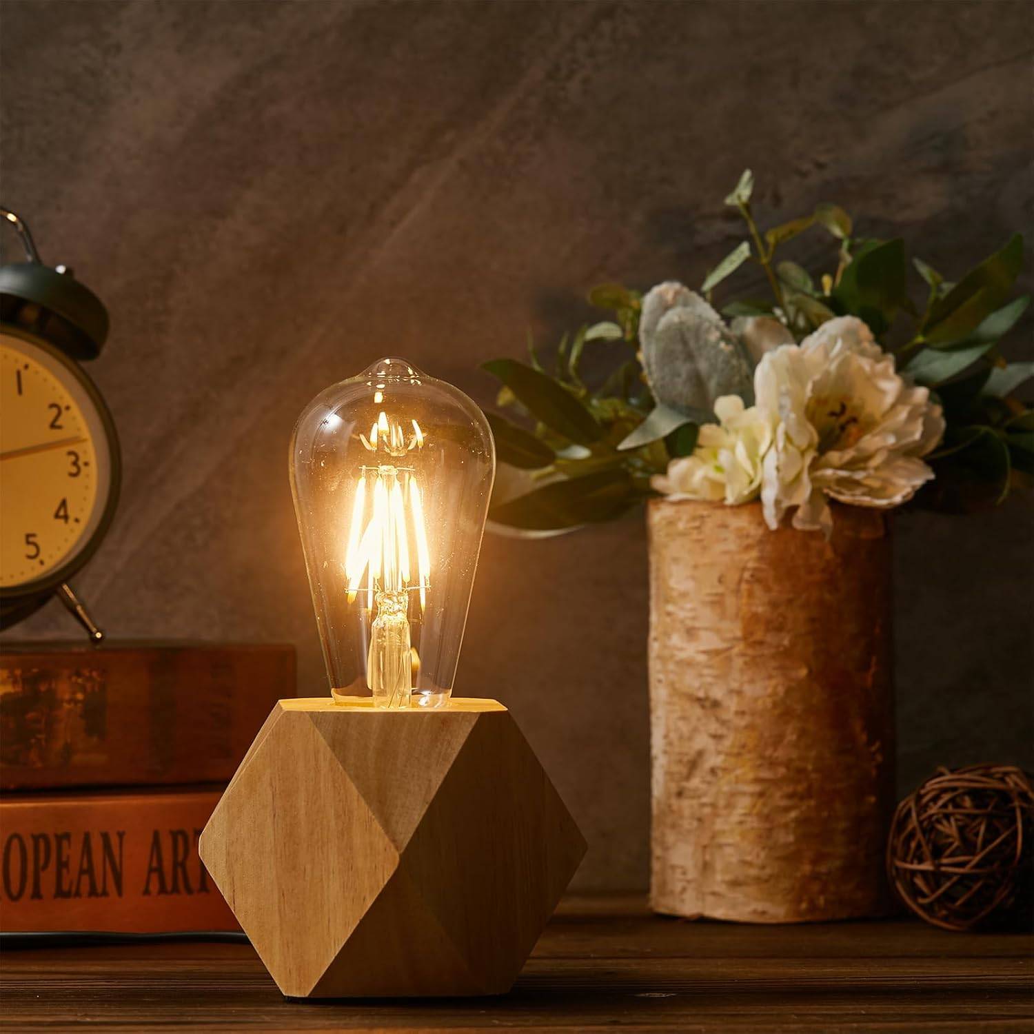 Modern Wood Base Desk Lamp Table Lamp Retro E27 Bulb