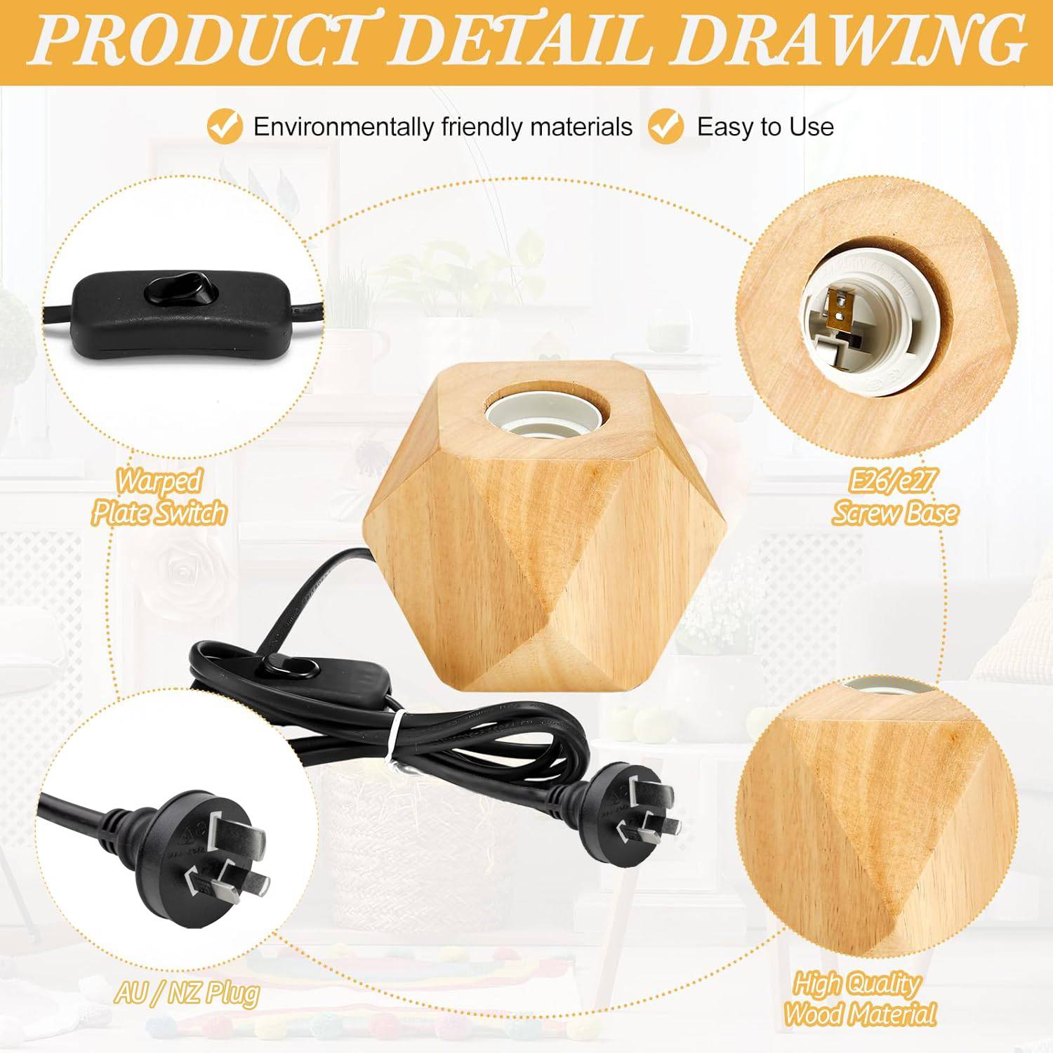 Modern Wood Base Desk Lamp Table Lamp Retro E27 Bulb
