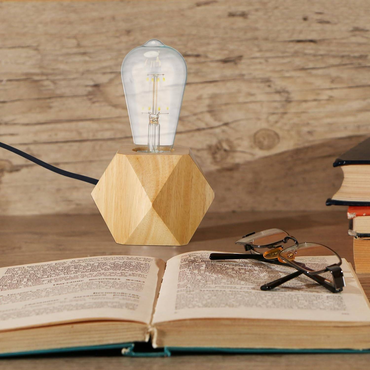 Modern Wood Base Desk Lamp Table Lamp Retro E27 Bulb