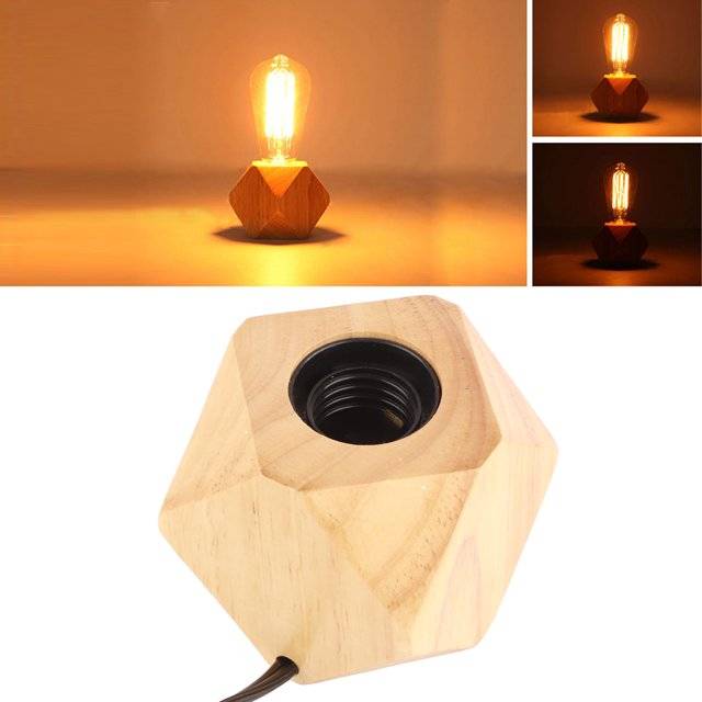 Modern Wood Base Desk Lamp Table Lamp Retro E27 Bulb