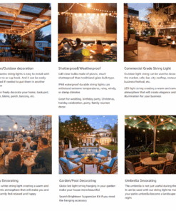 Solar String Lights Outdoor G40 Patio Lights with 25 LED Bulbs, 4 Light Modes, 7.6M