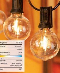 Solar String Lights Outdoor G40 Patio Lights with 25 LED Bulbs, 4 Light Modes, 7.6M
