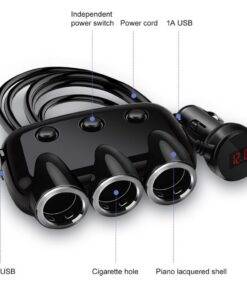 USB Car Charger Cigarette Lighter Splitter Voltage Display 12-24V