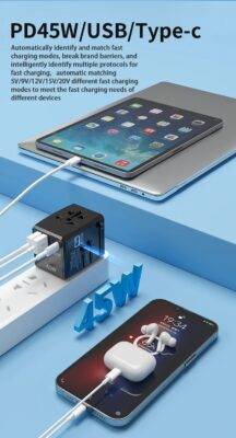 Universal GaN Travel Adapter PD Type-C 45W for MacBook laptop