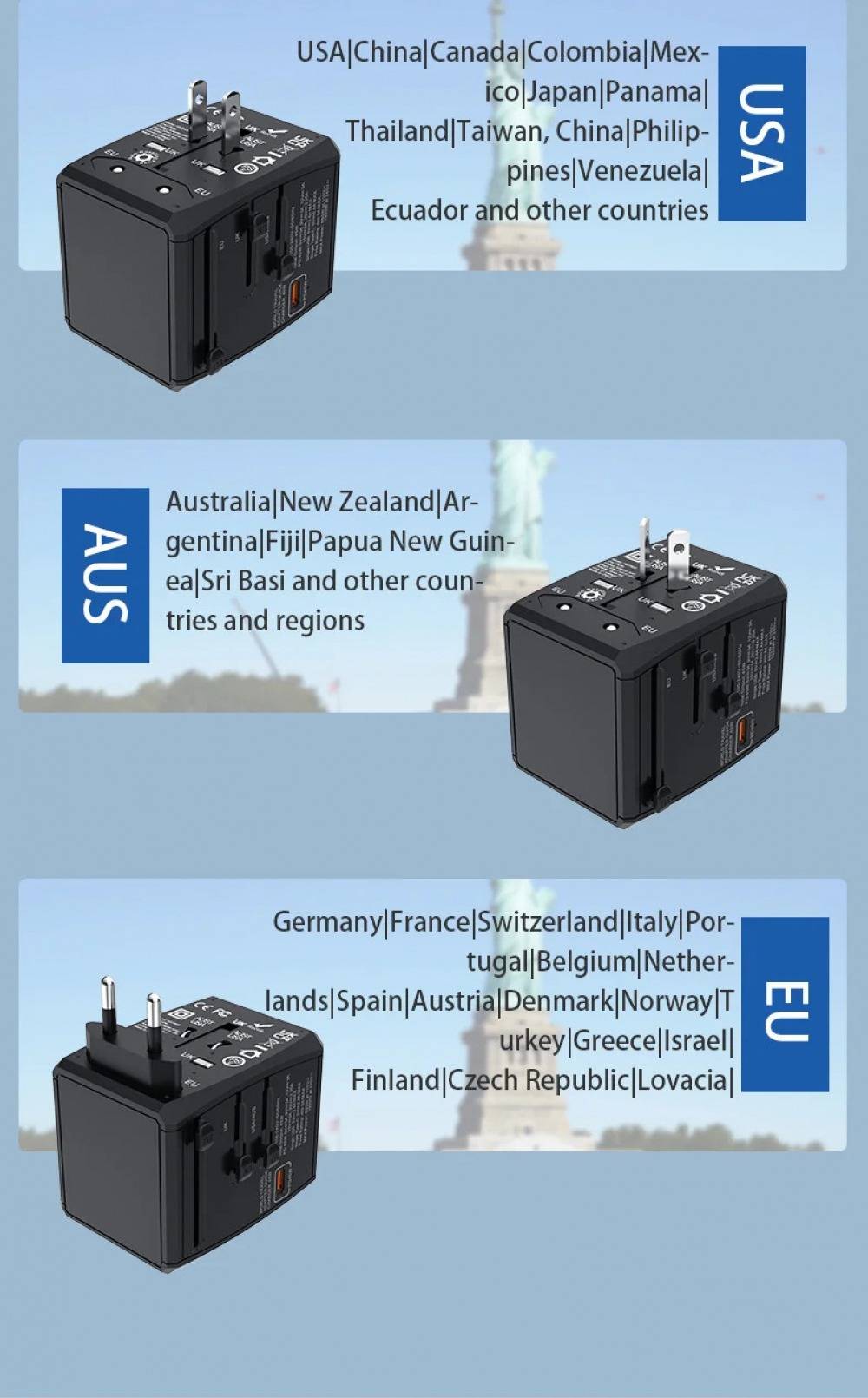 Universal GaN Travel Adapter PD Type-C 65W for MacBook laptop