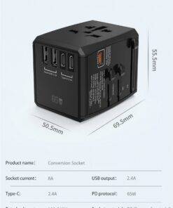 Universal GaN Travel Adapter PD Type-C 65W for MacBook laptop