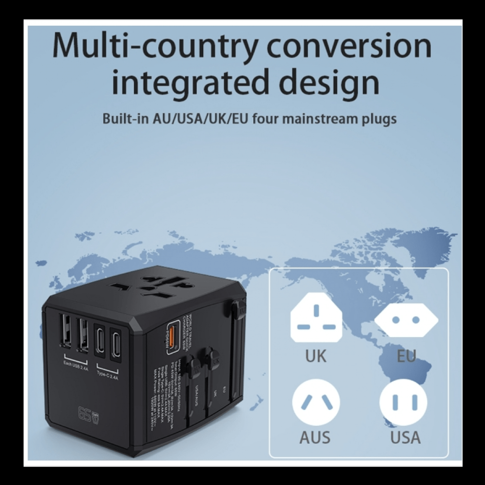Universal GaN Travel Adapter PD Type-C 65W for MacBook laptop