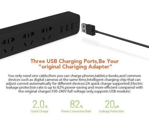 Xiaomi Power Extension Cord Household Lead with 3 USB 1.8M &#8211; 2 Colours