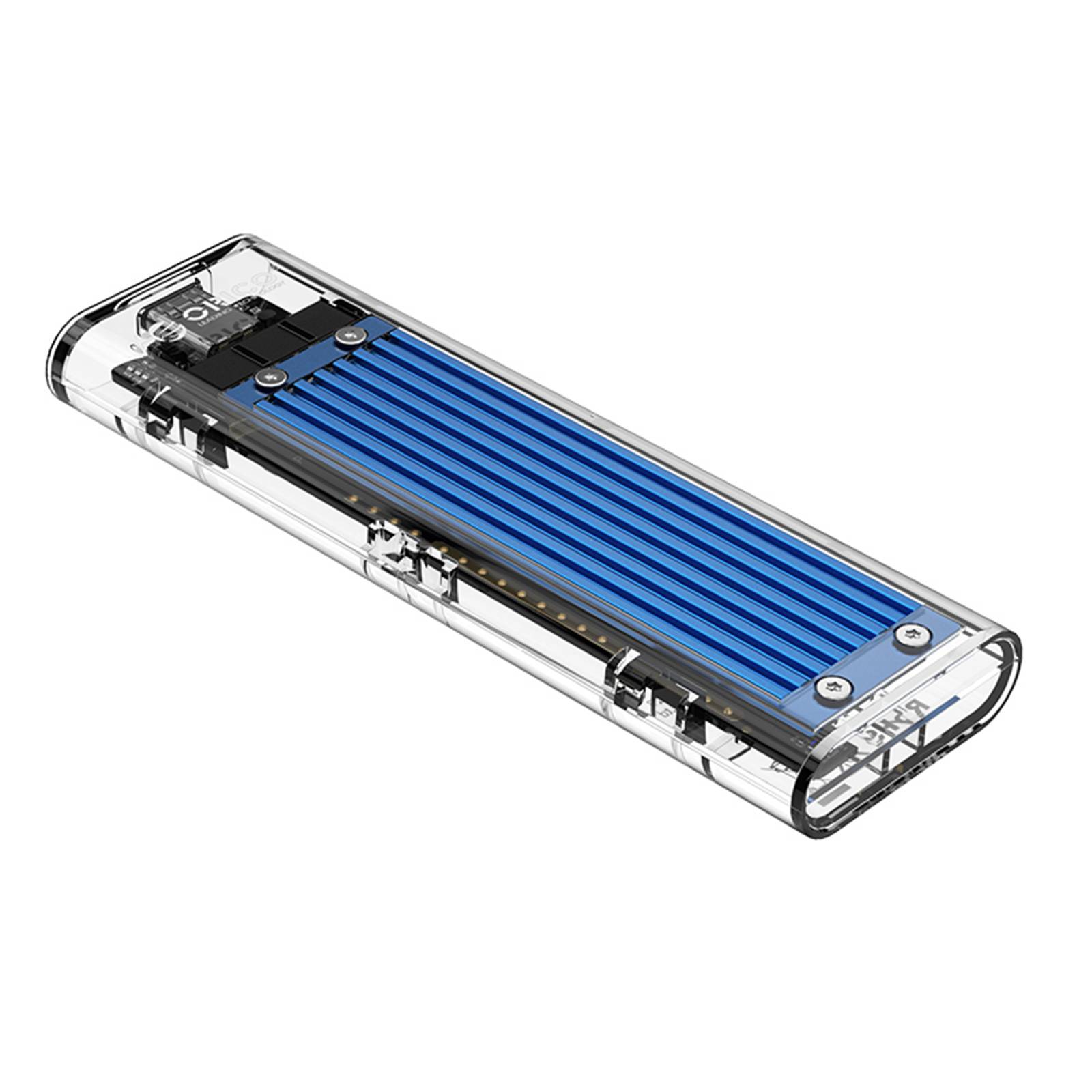 Orico M.2 SSD Enclosure dual protocol RTL9210B controller board inside transparent shell
