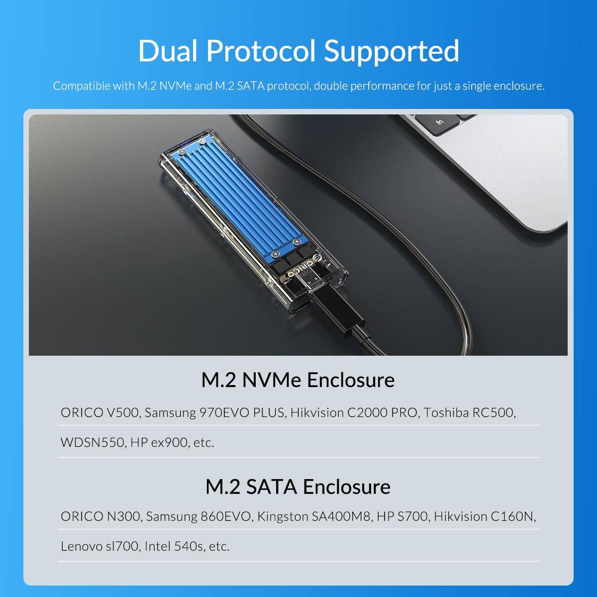 Orico M.2 SSD Enclosure sliding cover tool-free SSD installation